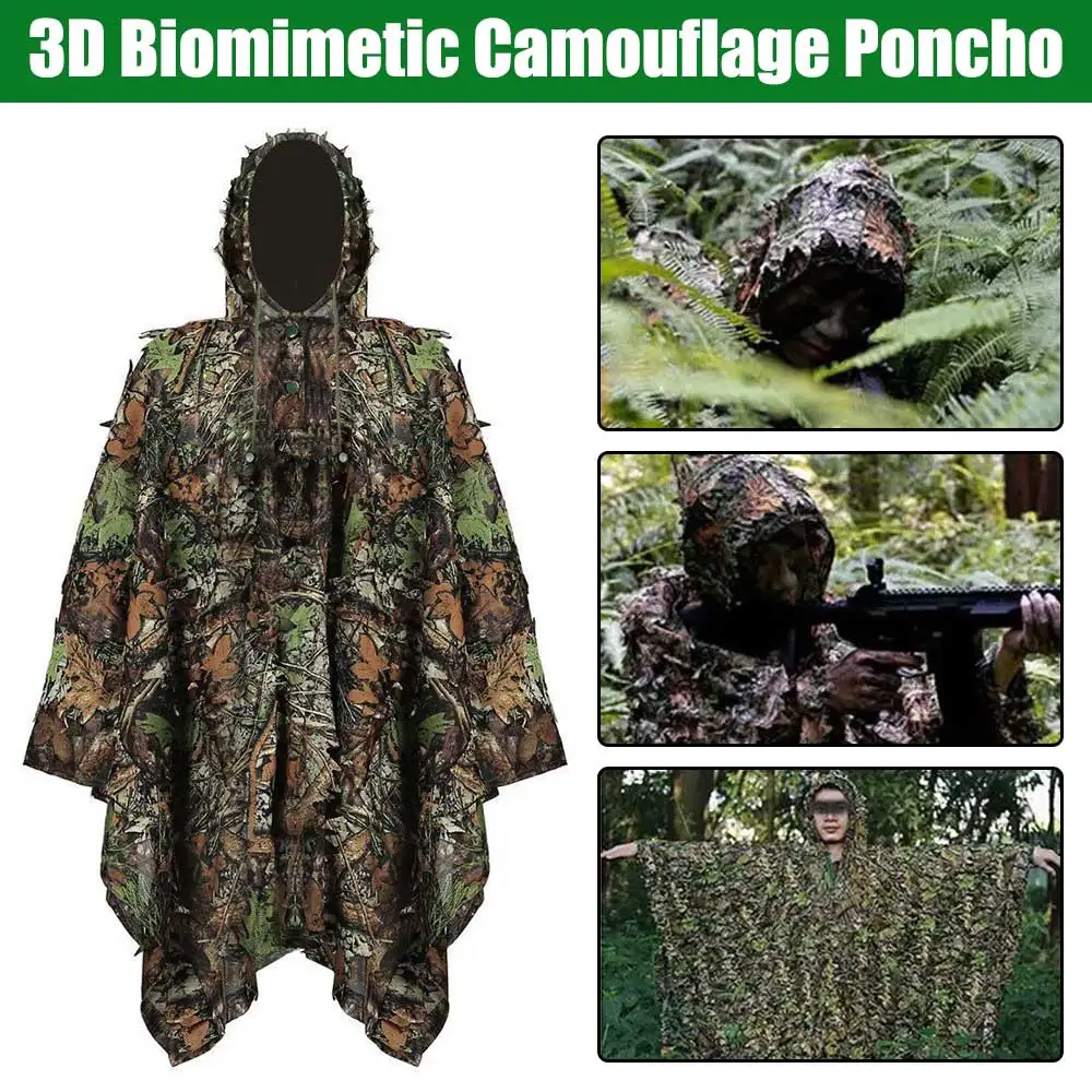 

Костюм Ghillie для мужчин, женщин, детей, камуфляжная охотничья одежда с 3D листьями и бионикой, костюм для стрельбы из CS, тактический военный комплект одежды