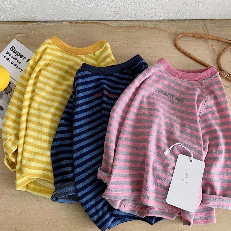 BELLBELL Kinder Jungen Langarm-T-Shirts für den Herbst mit Buchstaben-Print, gestreifte T-Shirts für Kleinkinder, lässige Pullover für kleine Jungen – Detail 10
