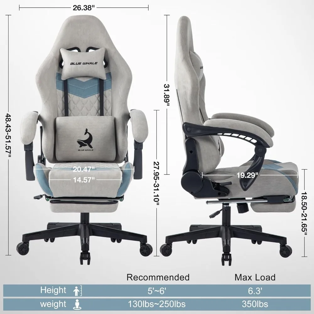 Gaming Chair for Adult 350lbs Computer Chair with Adjustable Lumbar Support Headrest and Footrest Large Size Reclining