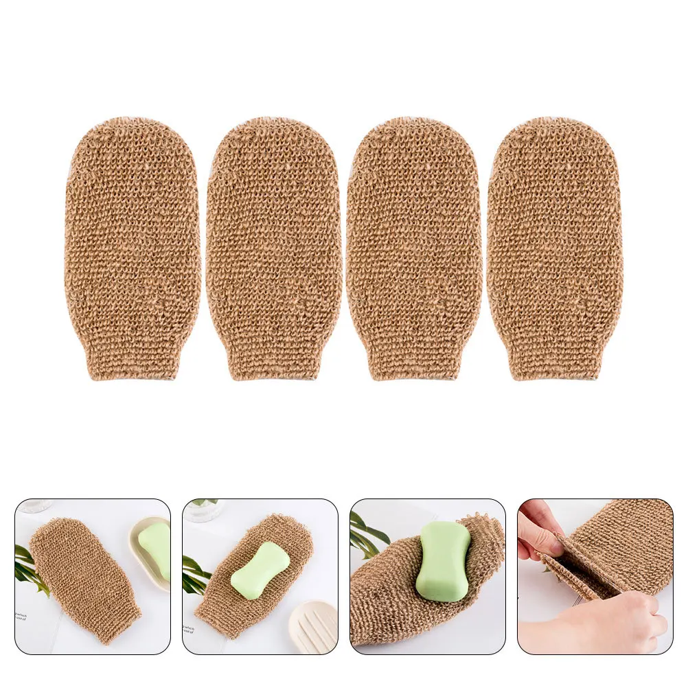 

4pcs Exfoliating Gloves Yellow Hemp Body Scrubbing Mitt Dead Skin Remover Bathing Foaming Glove Portable Tool