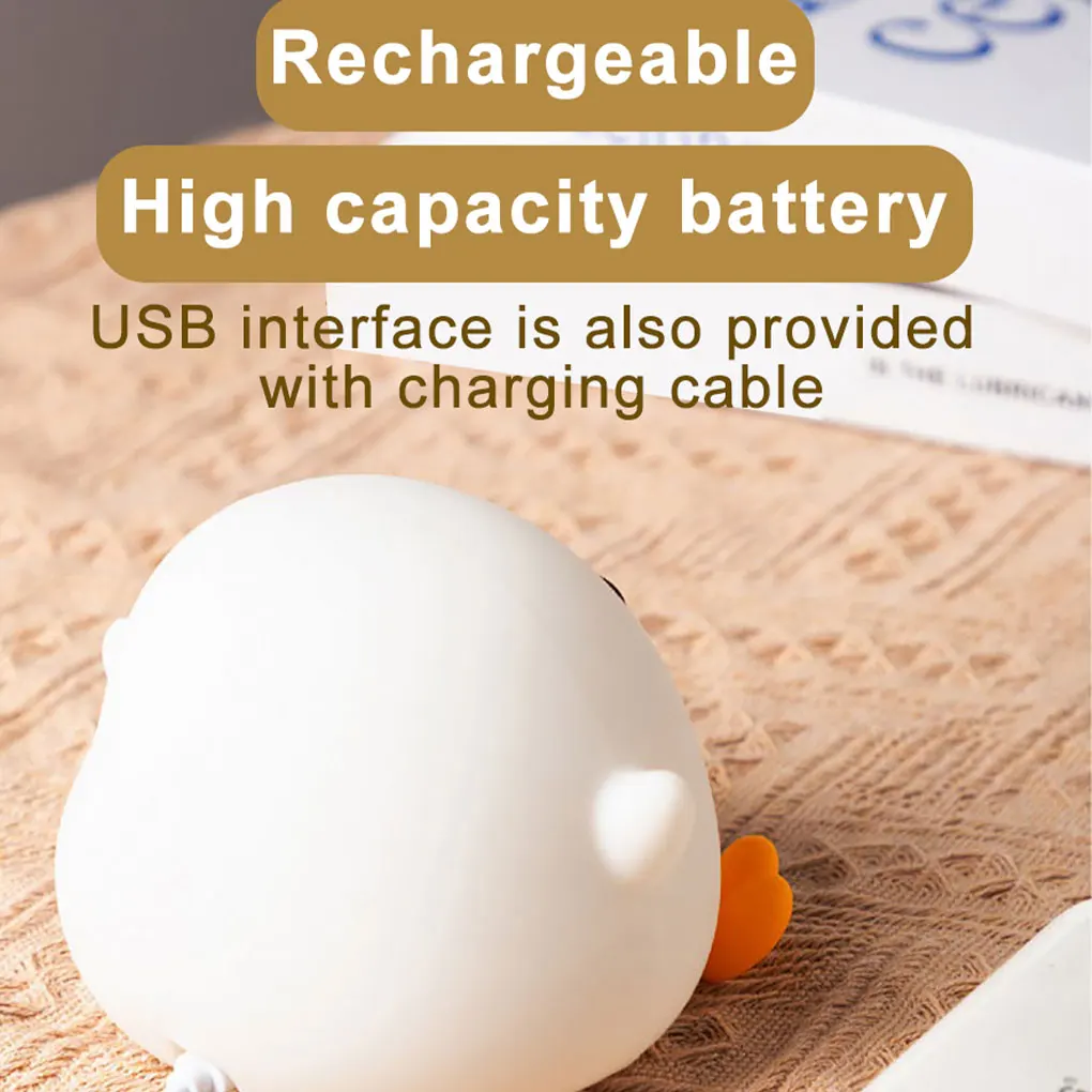 Duck Silicone LED Light for Kid, Cabeceira USB, Touch Sensor, Aniversário, Kid