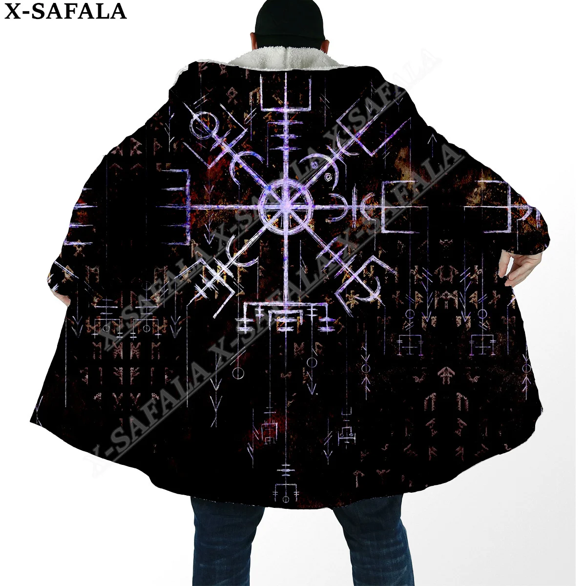 Symbol Viking Tattoo Raven Odin Overcoat Coat 3D Print Thick Warm Hooded Cloak  Men Windproof Fleece Unisex Casual-27