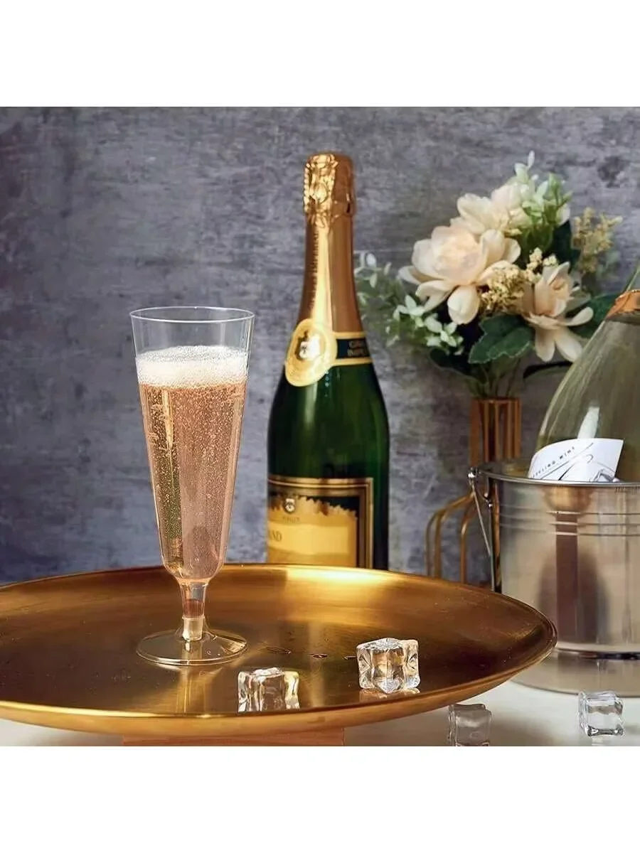 25 Pack 150ml Clear Disposable Champagne Flutes, Reusable Toasting Cups for Wedding, Party & Mimosa Bar