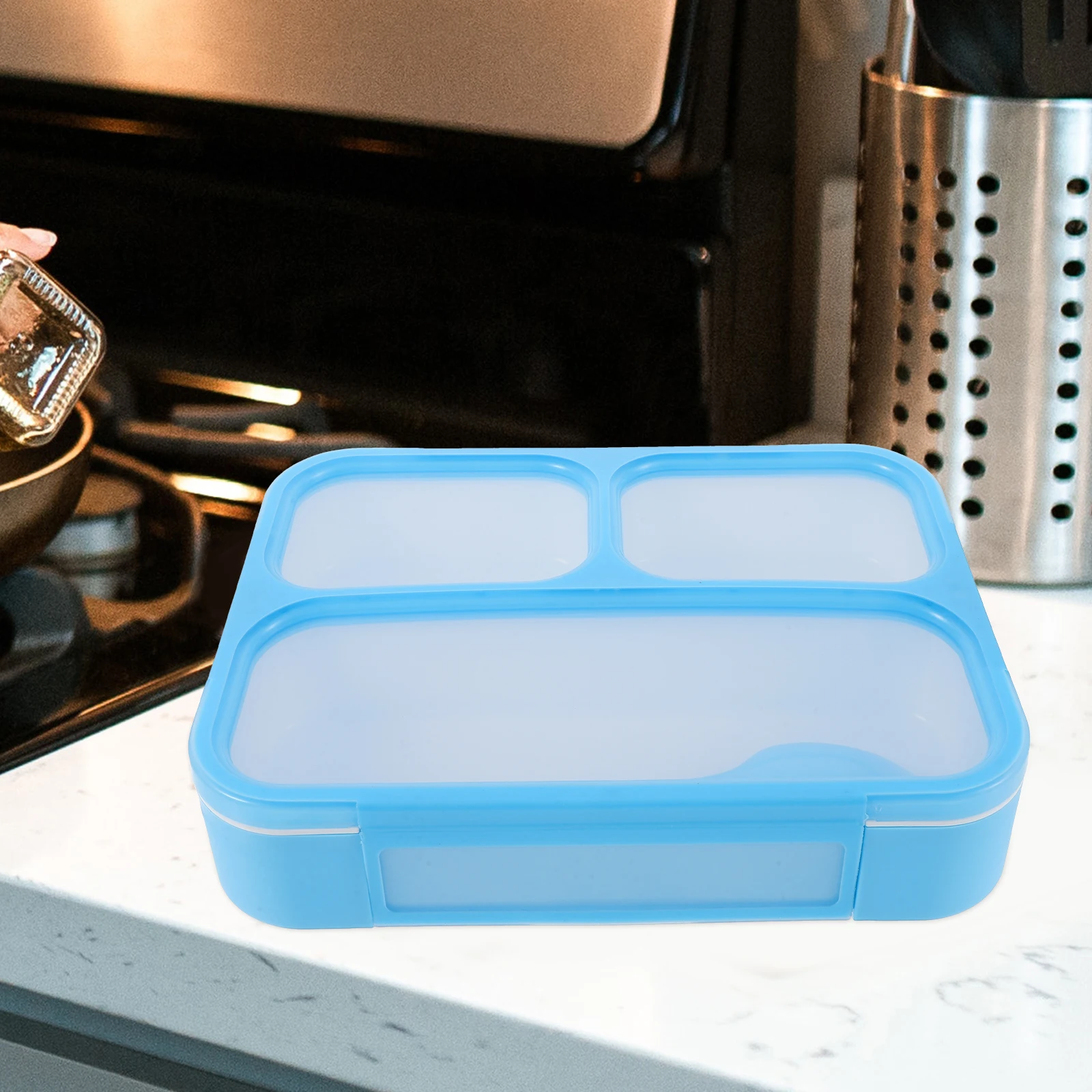 

Plastic Divided Lunch Box 3 Compartments Blue Portable Kitchen Food Containers Sealed Storage Boxes Fridge Preservation