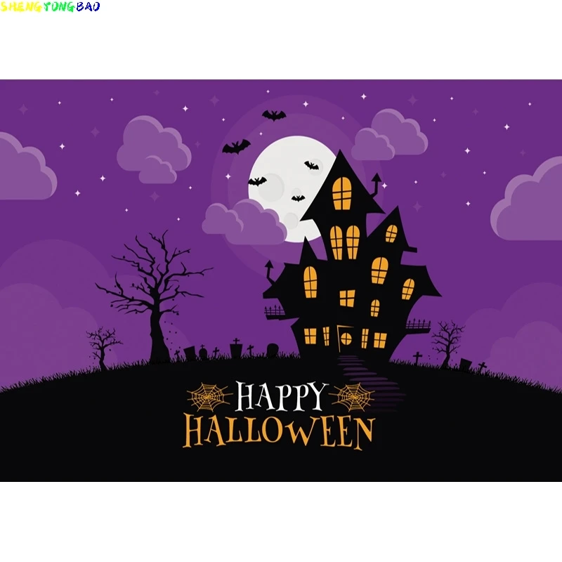 SHENGYONGBAO-Cenário De Halloween, Castelo De Lápide, Lua De Abóbora, Fundo De Fotografia Para Bebê, Photo Studio Props, 1911CXZM-55