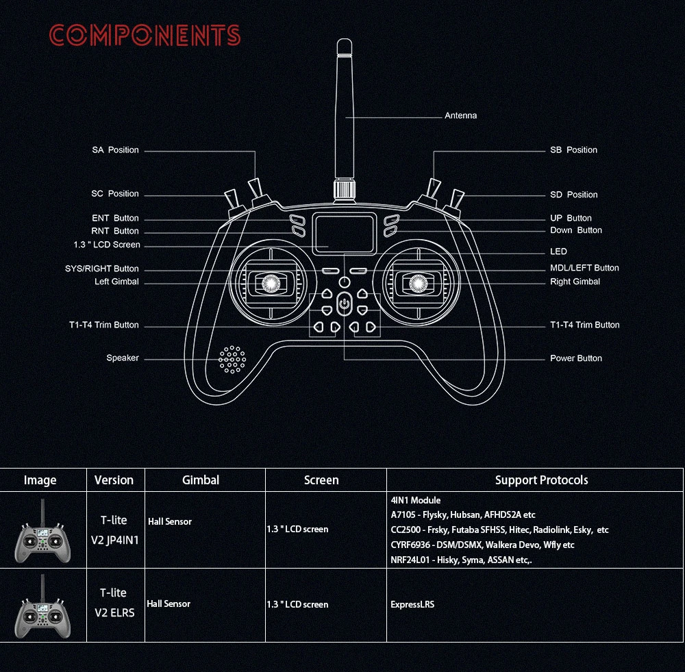 Пульт дистанционного управления Jumper T-Lite V2, радиоуправляемая модель ELRS jp4 в 1, датчик холла, гиростабилизаторы, внутренний многопротокольный модуль для FPV гоночного дрона