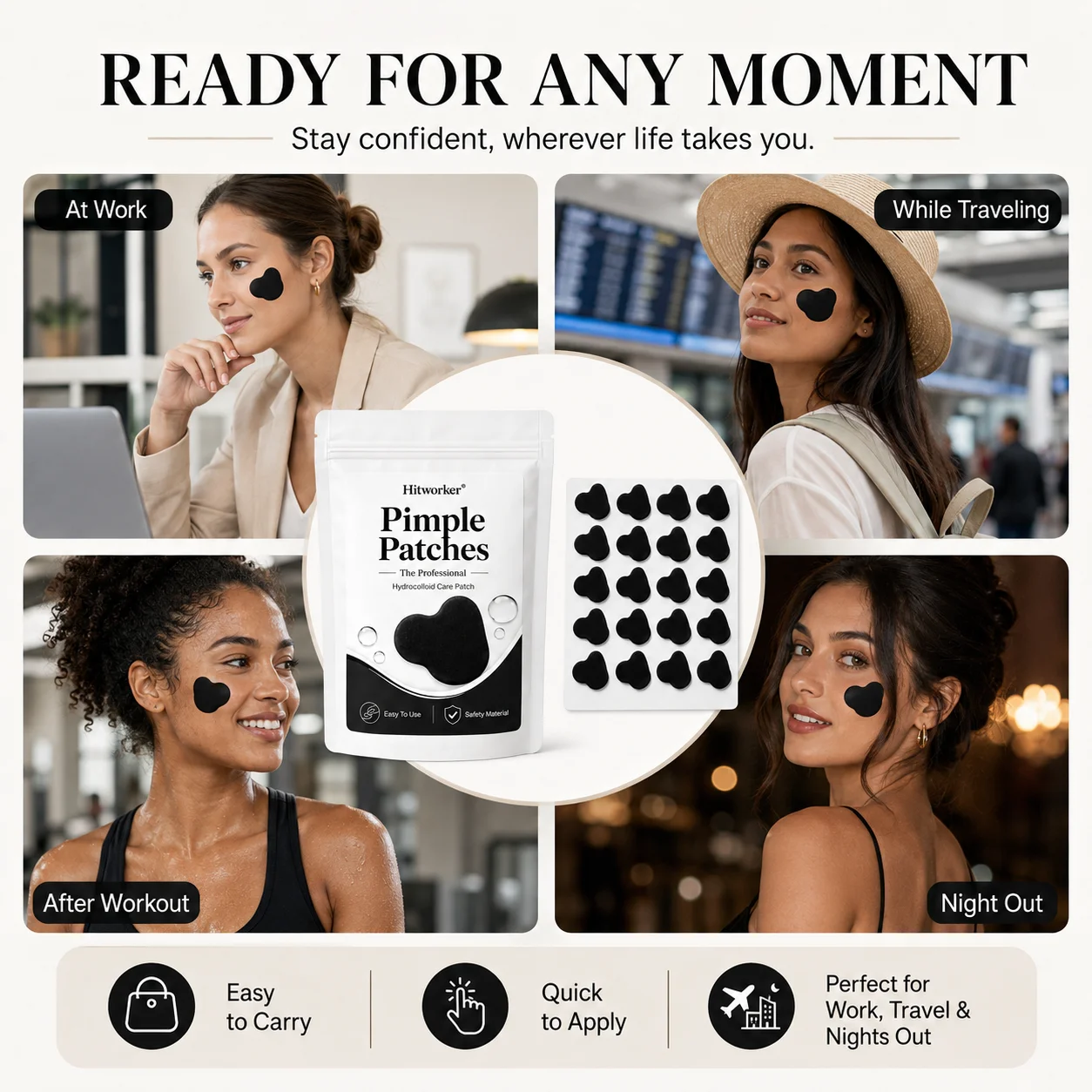 Black Hydrocolloid Pimple Patches, Cute Cloud Shape Acne Spot Stickers, Ultra-Thin Blemish Cover Patches for Daily Skincare view 2