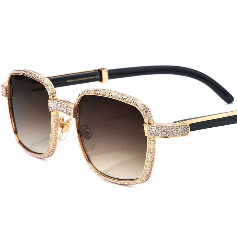 LONSY Handmade Diamond Buffalo Horn Sunglasses Women Luxury Brand Quality Sun Glasses For Shades Female Gafas De Sol Hombre