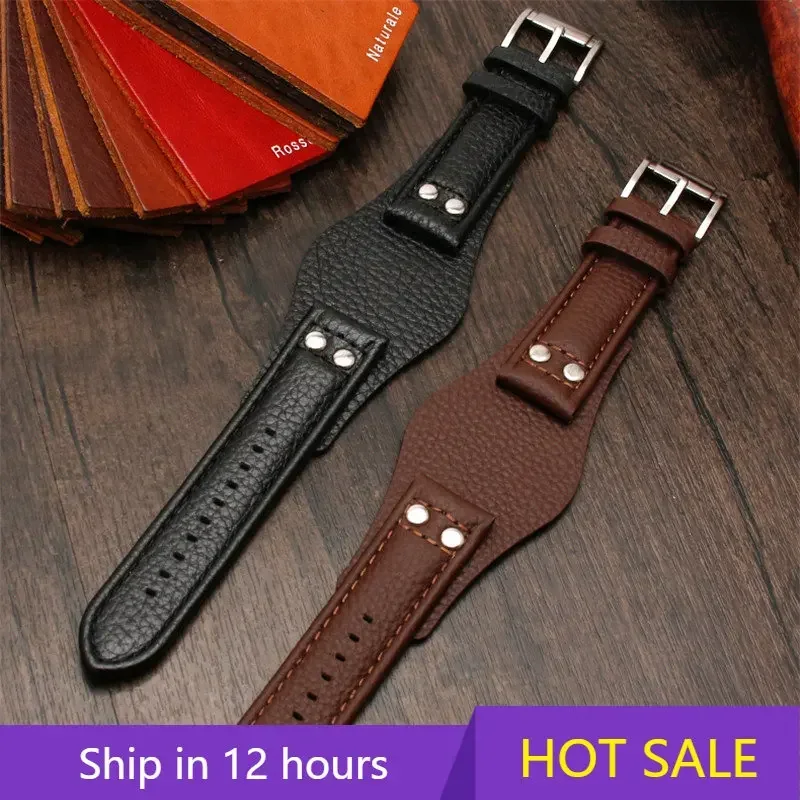 Correa de cuero genuino de 20mm y 22mm para Fossil CH2564 CH2565 CH2891 CH3051 FS4813 ME3102 AM4535/AM4486 AM4532 correa de reloj con remaches para hombre