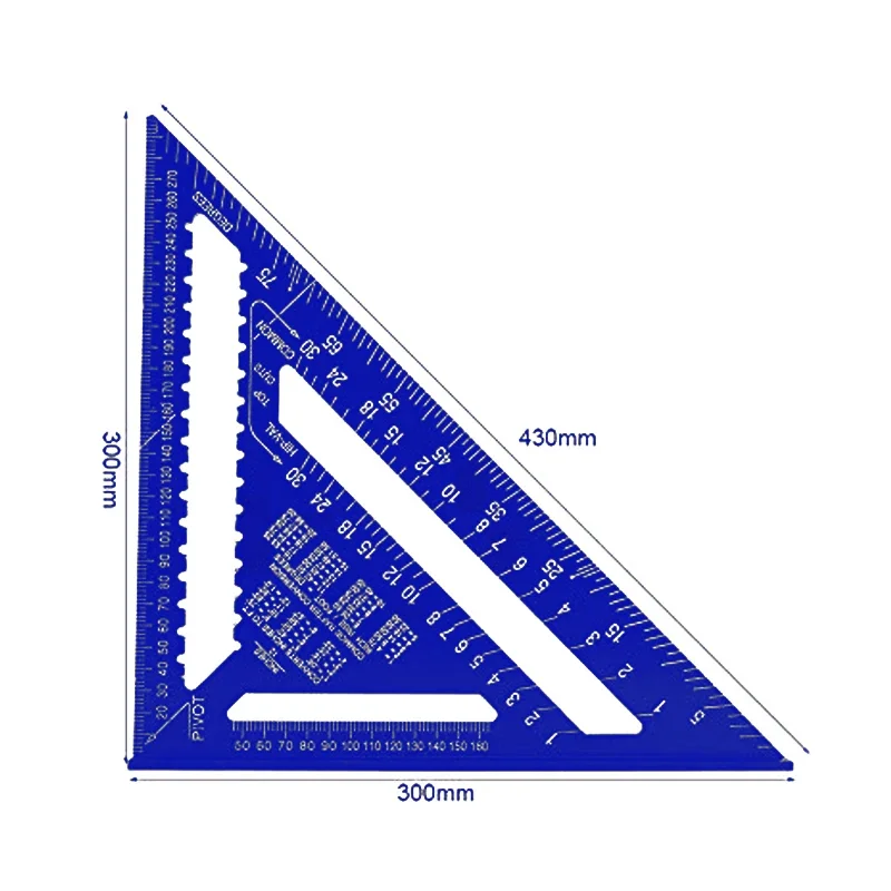 12 Inch Angle Ruler Metric / Imperial Aluminum Alloy Triangular Measuring Ruler Woodwork Speed Square Triangle Angle Protractor