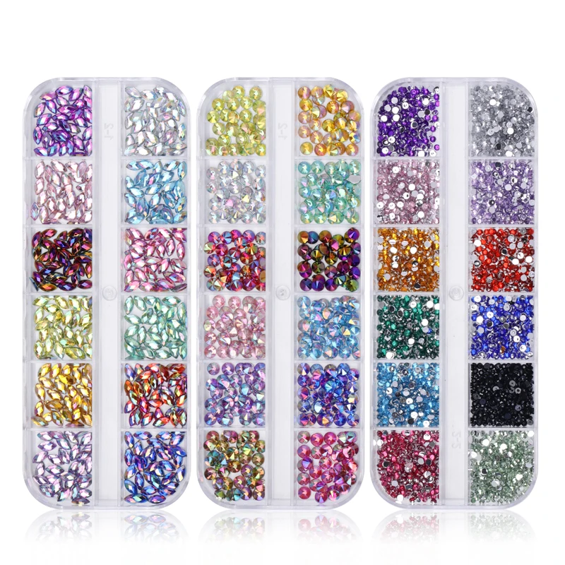 12 Gürtel Acryl Nail Art Dekoration Lagerung liefert Nagel Strass Bulk Flatback Strass Nagel Schmuck Charms Set Hotfix