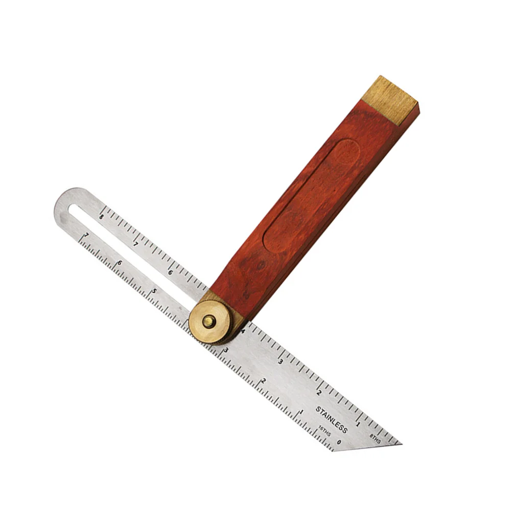 

9 Inch Stainless Steel Movable Square Ruler Red Wood Handle Multi Angle Measurement Tool T Bevel Sliding Carpenter Instrument