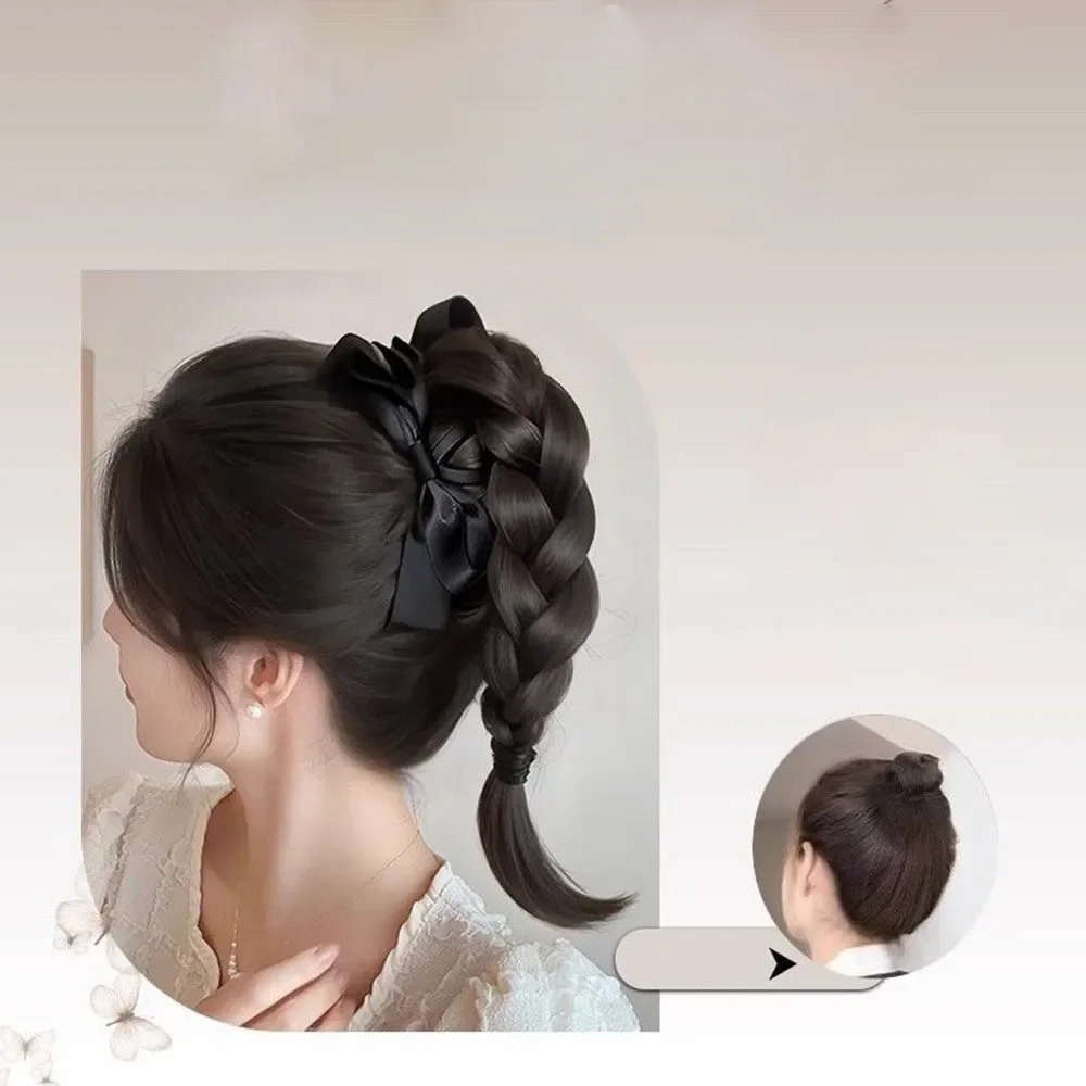 Twist Braid วิกผมสังเคราะห์คลิปโบว์ผมหางม้าสูงอารมณ์หวานธรรมชาติจําลองกลับหัว Braid ผมคลิปวิกผมกระเป๋า