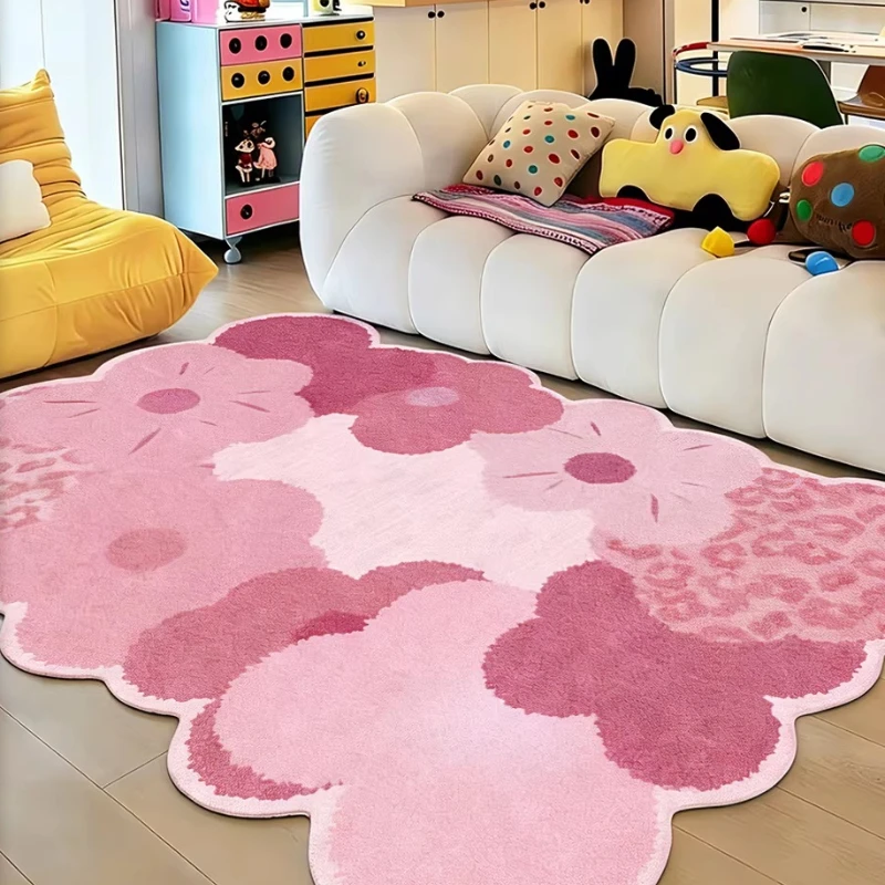

Ковер в стиле кремовый для гостиной, розовый, для девичьей спальни, пушистый, мягкий, неправильной формы, утолщенный плюшевый напольный коврик для дома