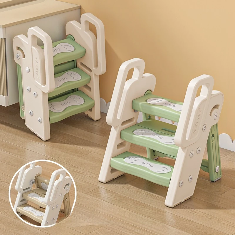 Kids' Foldable Bathroom Step Stool, Non-Slip Washing Platform with Handrail, Space-Saving Vanity Stool for Sink Access