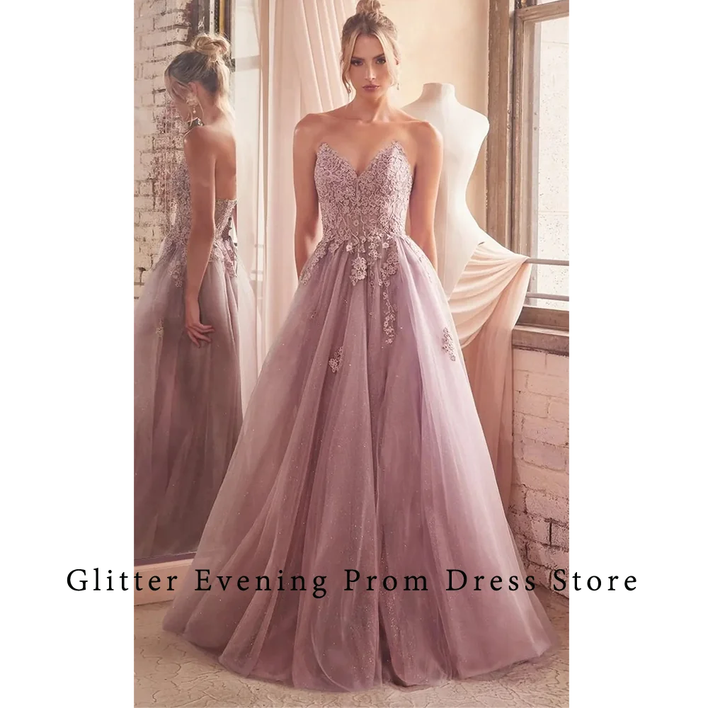 Simple Sexy Prom Dresses For Women A-Line V-Neck Slide Split Appliques Backless Tulle Custom Made Birthday Evening Party Grows