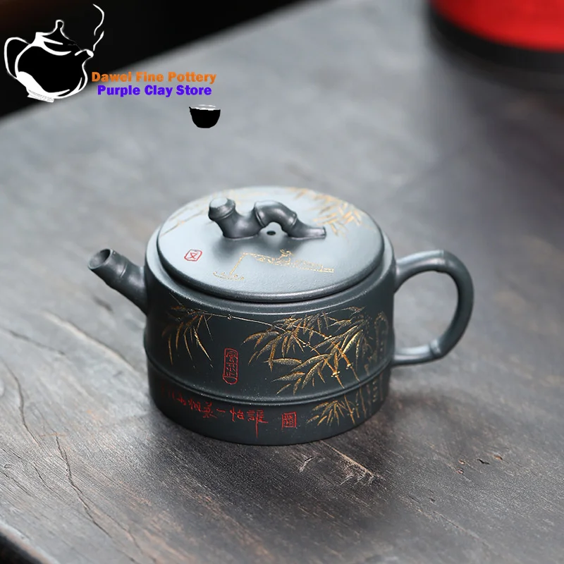 Yixing handmade purple clay teapot, original ore, dark green mud, Han tile teapot, Chinese tea set, Kung Fu teapot