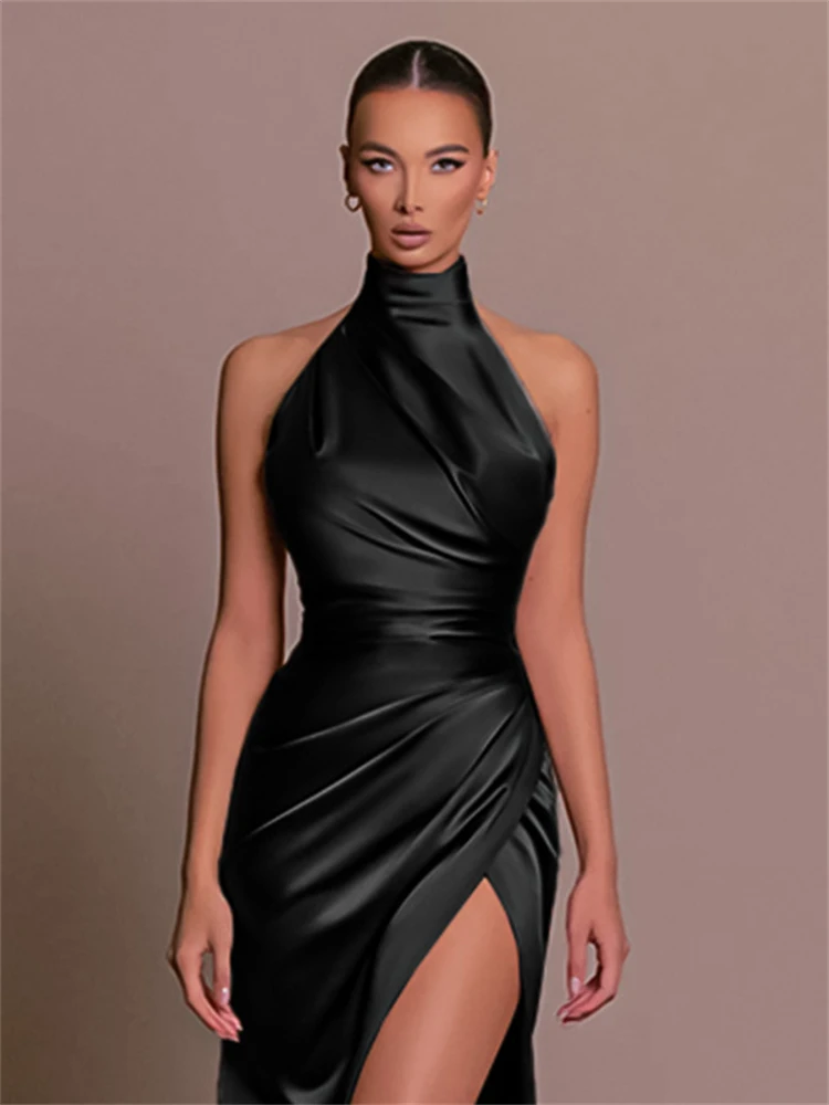 CKRYZ Mowan Women's Satin Maxi Dress Black 10