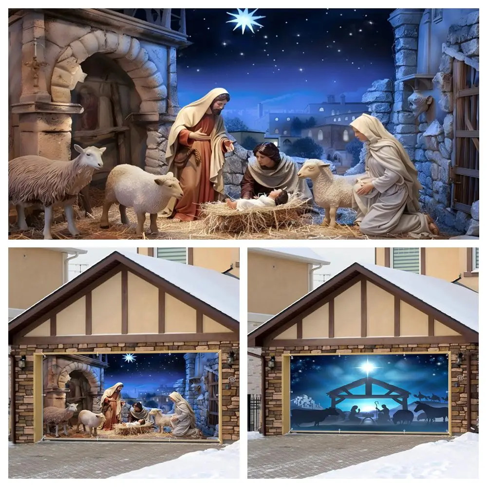 Nativity Scene Garage Door Decoration Banner Background Christmas Religious Outdoor Church Party Home Yard Wall Hanging Backdrop