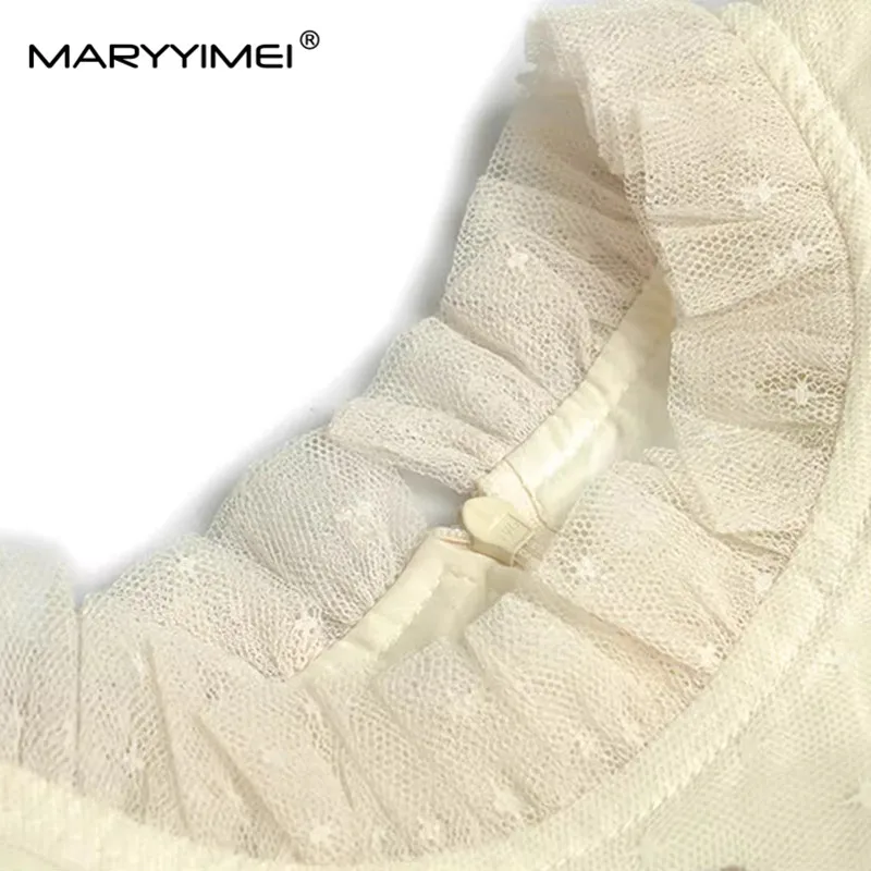 MARYYIMEI Vintage damska suknia balowa sukienka jesienna stójka rozszerzane rękawy siatkowy cekinowy haft projekt S-XXXXL długie sukienki