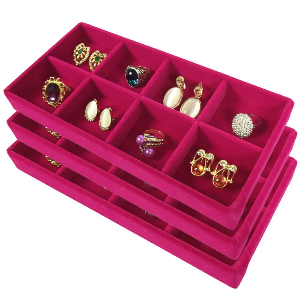 

Velvet Jewelry Box Display Tray Stackable Drawer Storage Jewellery Holder For Ring Earring Necklace Bracelet Soft Organizer Case