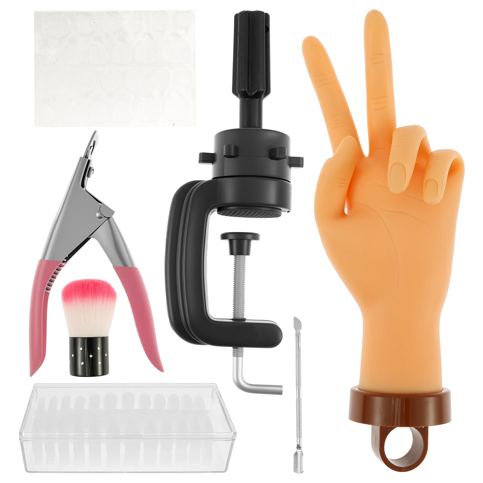 

Nail Practice Hand with Clamp Holder Bendable Nail Training Hand Portable Manicure Practice Kit Practical Manicure Training Kit