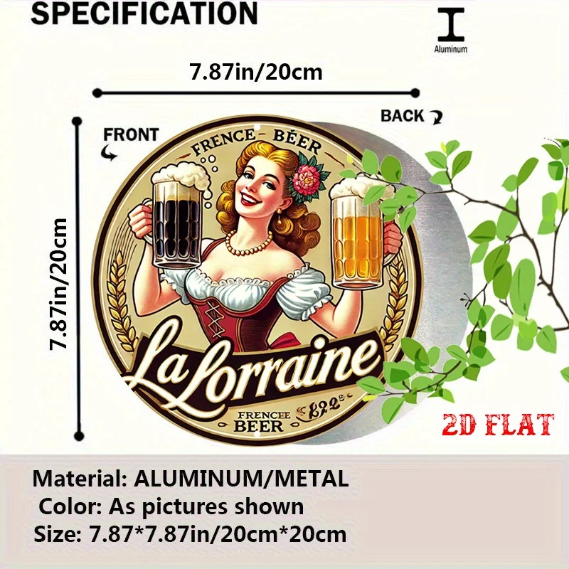 2D Flat - One-Piece 2D Flat Celebratory Aluminum Sign Featuring a Round Design for French Beer,Measuring7.87 Inches by 7.87 Inch