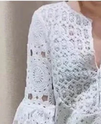 

2022 Women's White Lace Dress hollow out Slim Fit Flared Sleeves Elegant Evening Party Dress