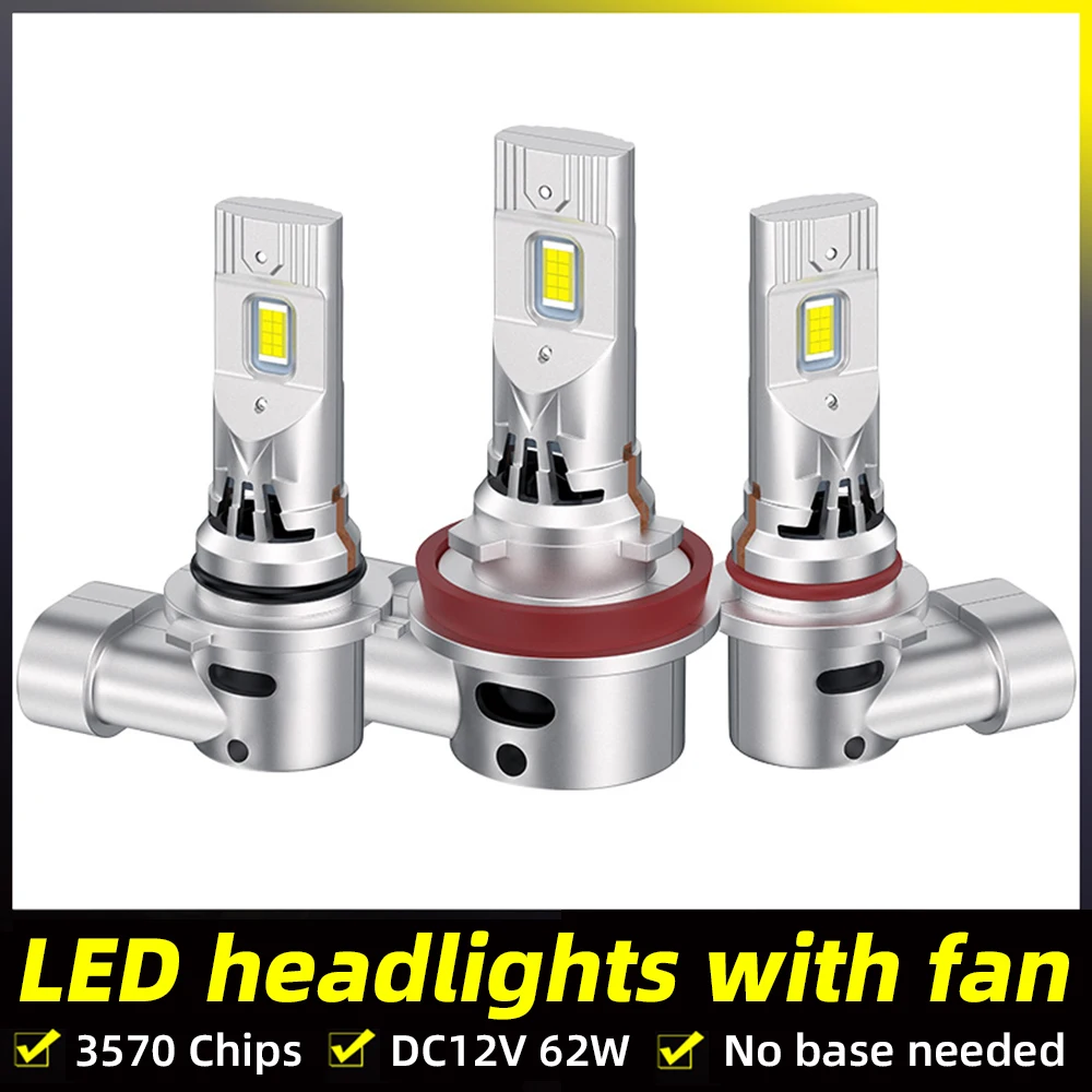 

2x 62W H11 H8 H9 H7 H4 H1 H3 9005 9006 HB3 HB4 LED Headlight Bulb Fan High Low Beam 12V 6000K Car LED Fog Light No Base Required