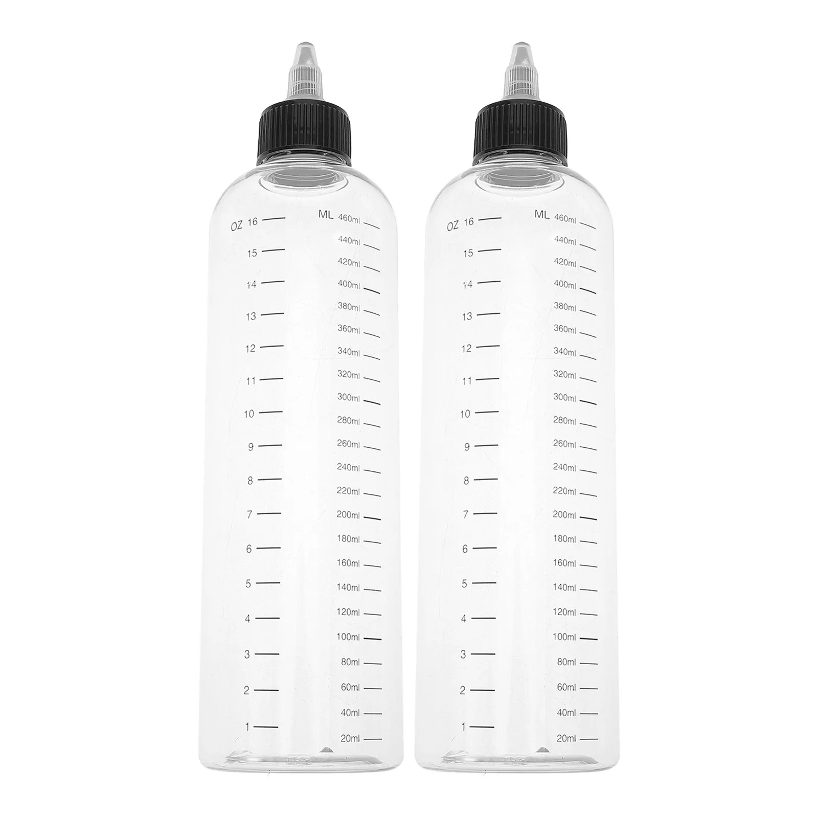 2Pcs Hair Dye Applicator Bottles Transparent Reusable with Measurement Marks for Precise Hair Color Mixing Salon Personal Use