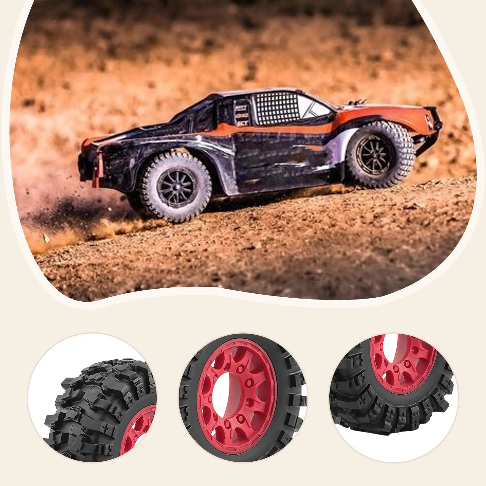 4Pcs Spare Replacement 12mm, 14mm, 17mm Adapter Included RC Wheel and Tire Sturdy DIY Accessory for 1:10 Senton Slash