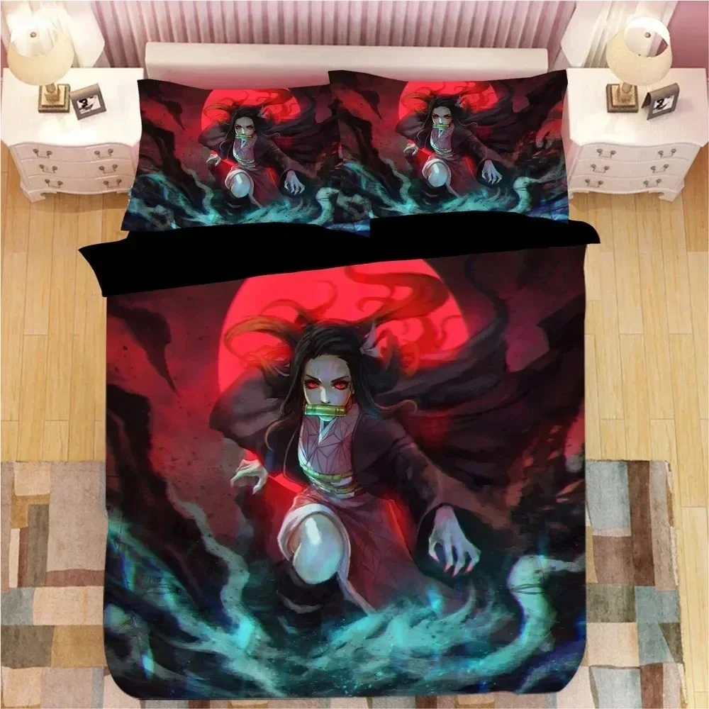 

Top Demon Slayer Bedding Sets Cartoon Comforter Bed Linen Boys Single Double Size Soft Bedclothes Home Decor Anime Duvet Covers