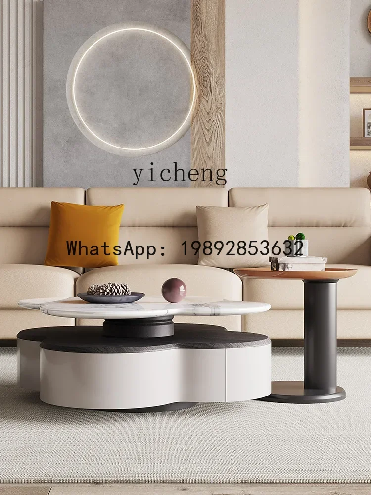 LYY Stone Plate Coffee Table Living Room Home Simple Modern Side Table round a Little Cloud Coffee Table