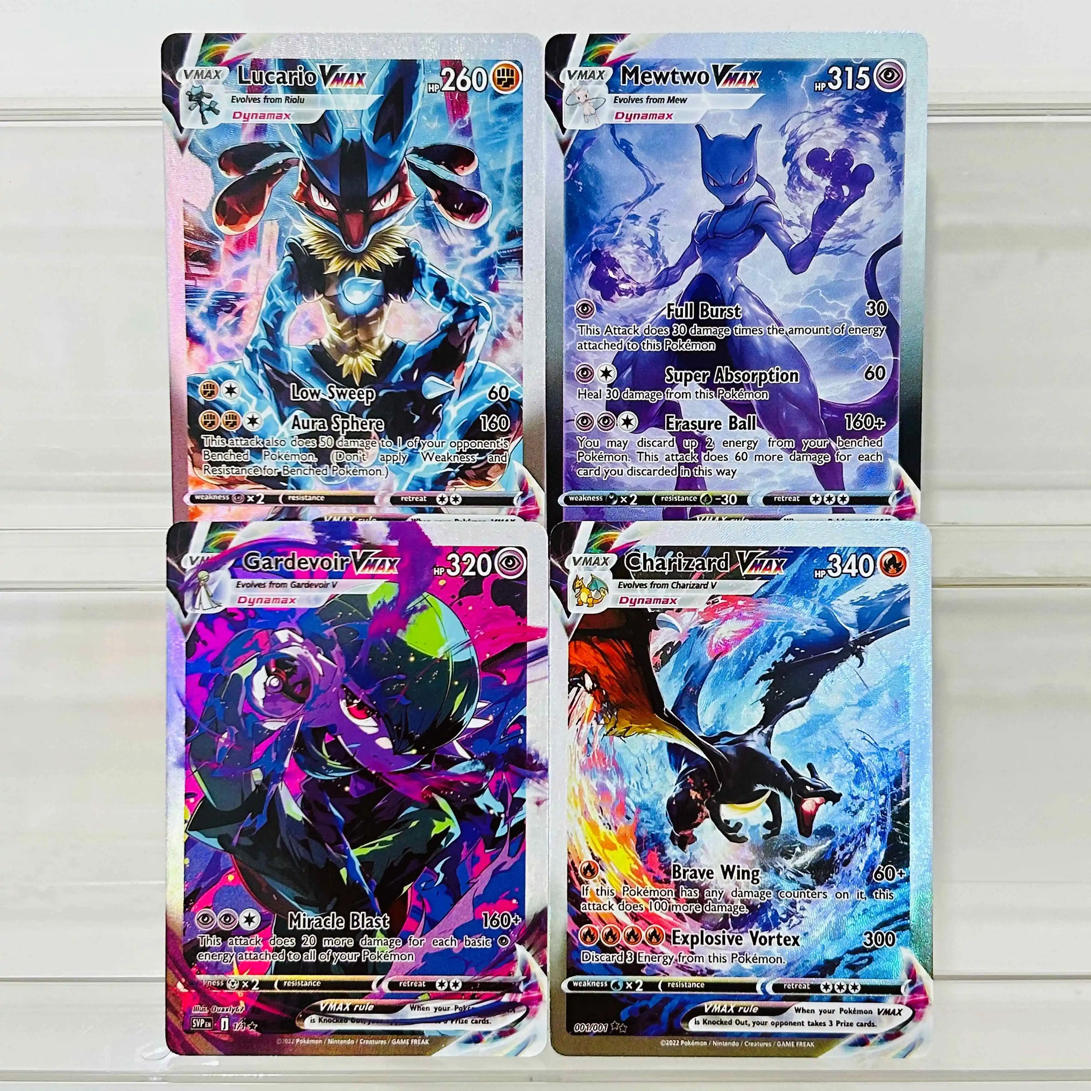 cartas-de-colecao-premium-de-anime-em-versao-inglesa-com-textura-de-folha-4-pecas-em-Otimo-estado-lucario-mewtwo-gardevoir-charizard