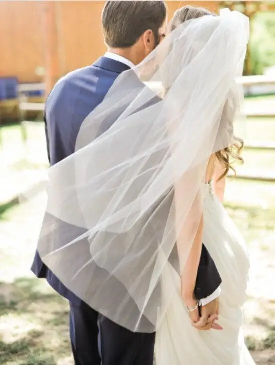 Voile de Mariage Court en Tulle à Bord Découpé, Deux Couches, avec Peigne, Simple, Blanc Ivoire, Accessoires de Mariée, Bon Marché