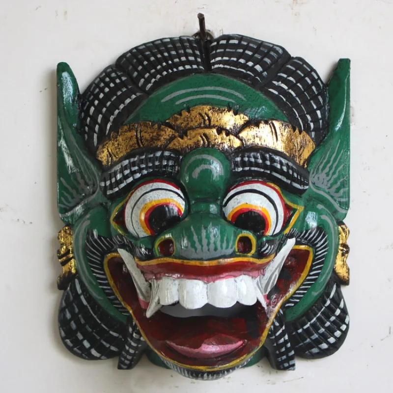 Thailand Crafts Tattoo Shop Background Wall Pendant Southeast Asia Creative Carving Painted Mask Facial Makeup Wall Hanging