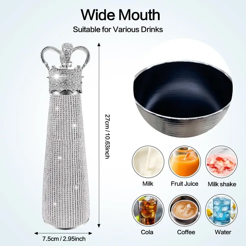 500ml Bling Diamond Thermos Bottle Stainless Steel Thermal Cup Queen Crown Vintage Vacuum Insulated Water Bottle for Women