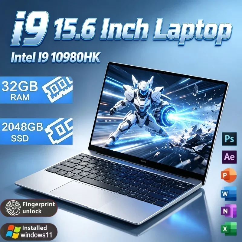 15.6 Inch HD Display Laptop Intel Core I9 10980HK Windows11 32GB RAM 2TB SSD Fingerprint Unlock Computer For Daily Use