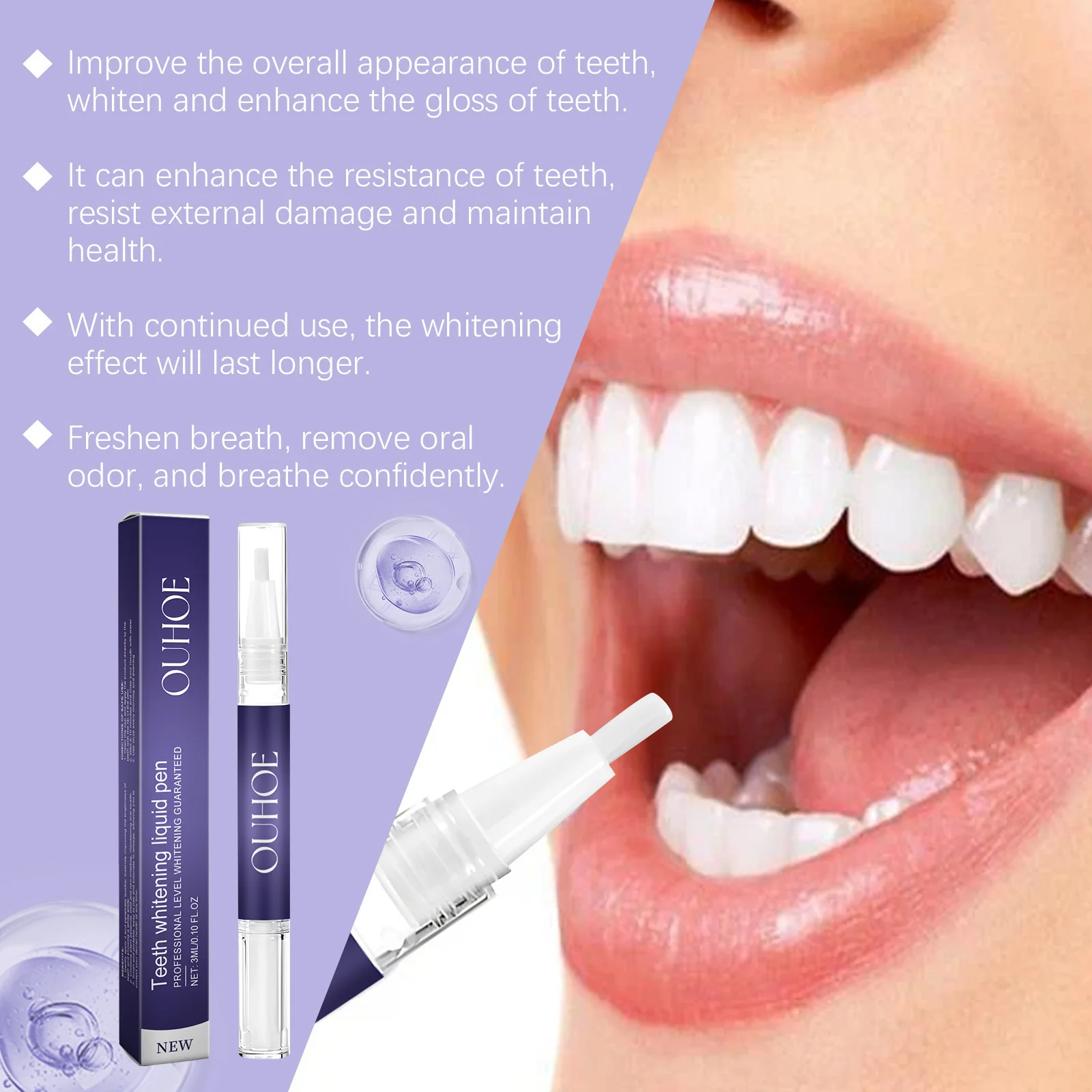 OUHOE Teeth Whitening Pen Brighten Cleaning Dental Yellow Smoke Plaque Stains Remover Fresh Breath Repair Oral Care Liquid Serum