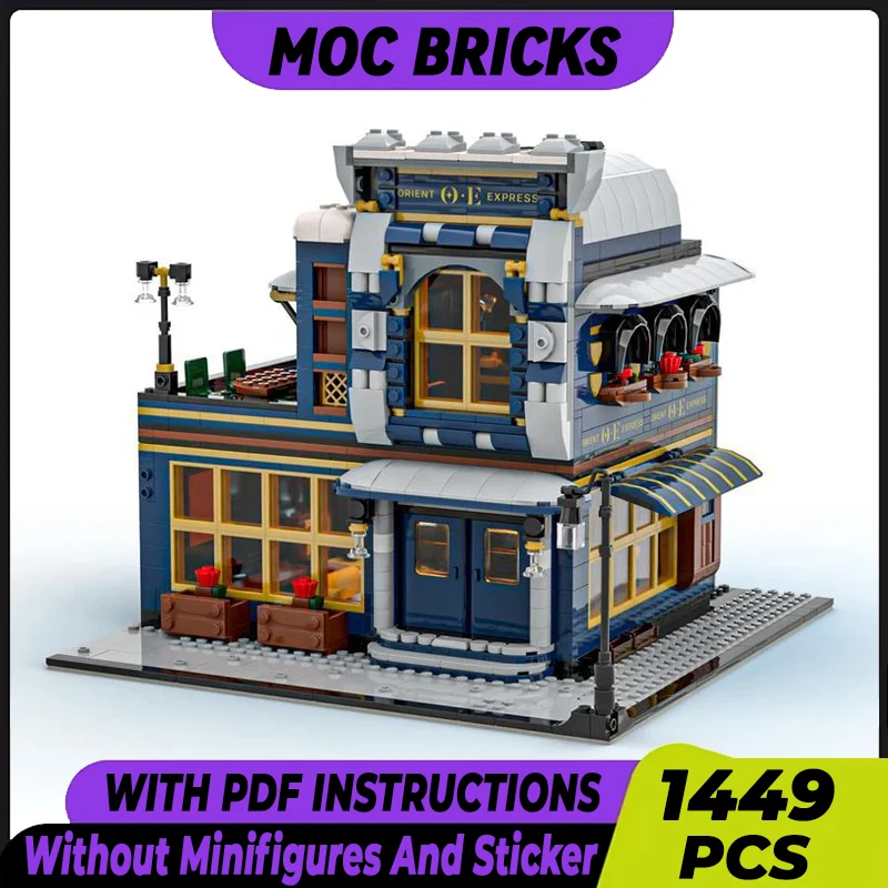 City Street View Model Moc Building Bricks Corner Restaurant Technology Modular Blocks Gifts Christmas Toys DIY Sets Assembly