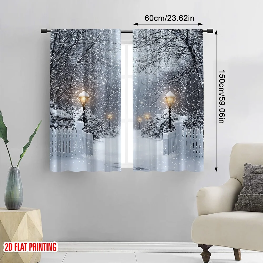 2D flat printing 2pcs Drapes Pine Snow Forest (2) Fabric Without Electricity Seasonal Party & Holiday Decor for Festive Wall