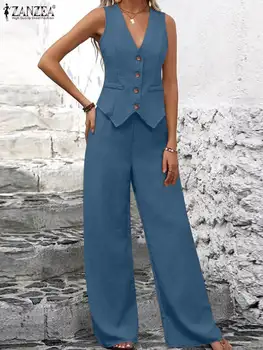 ZANZEA moda donna tuta estiva elegante canotte top pantaloni gamba larga abiti 2 pezzi Solid OL pantaloni da lavoro set Casual Outifits