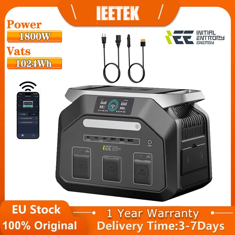 Estación de Energía Portátil IEE P1800, Generador Solar de 1800W, Batería LiFePO4 de Grado EV de 1024wh, 11 Puertos de Salida, Banco de Energía de 220V y 3600W de Potencia Pico, sin IVA