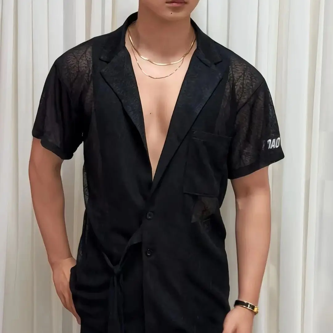 

2025 Male Latin Dance Tops For Men V-neck Lace Practice Clothes Chacha Rumba Tango Dress Adult Male Latin Dance Outfits DN21029