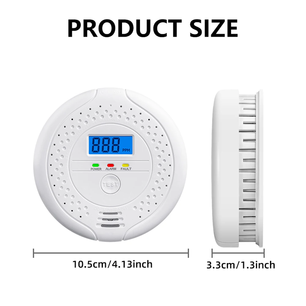 Digital Carbon Monoxide Detector Audible and Visual Alarm Battery Powered Warning Alarm Sensor Portable CO Detector Home Use