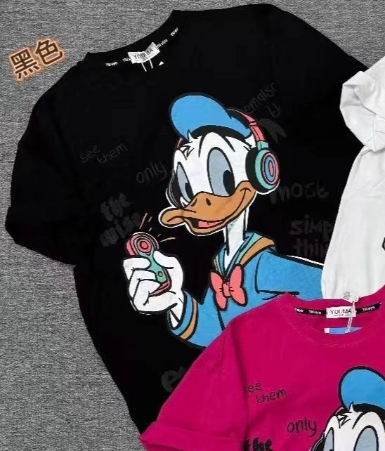 T-Shirt à manches courtes pour femmes, mode automne, canard de dessin animé, décontracté, rétro, ample, amincissant, polyvalent, tendance, 2025