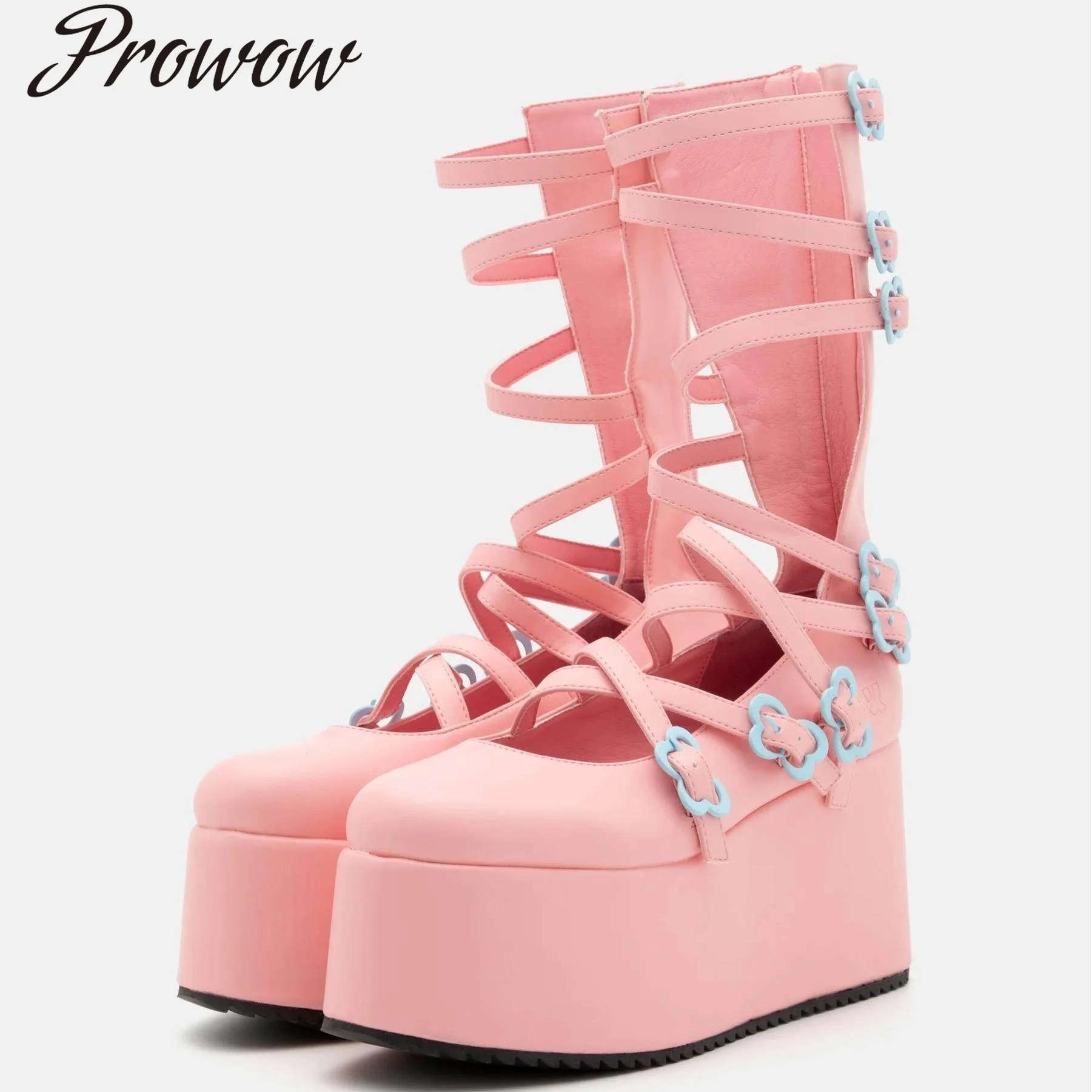 

Модные крутые ботинки на высоком каблуке с открытой платформой и круглой головкой, сапоги до колена, женская обувь Zapatos Mujer