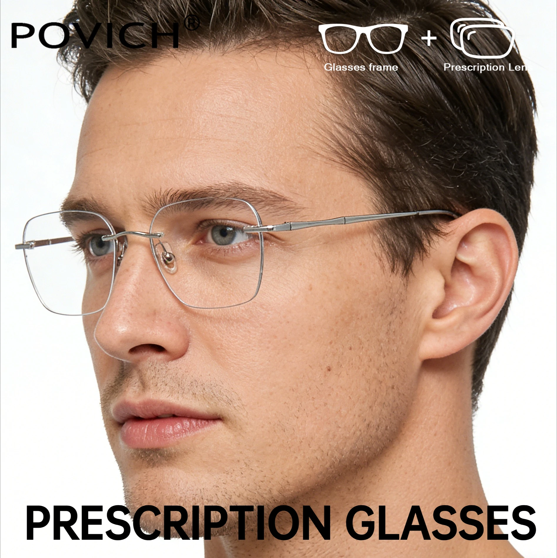 

Pure Titanium Ultra-light Business Rimless Glasses Frame Men Recipe Optics Lenses Myopia Reading Eyewear Anti Blue Light Glasses
