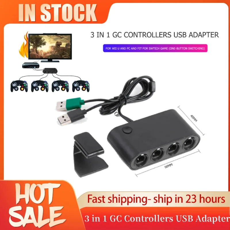 

4-Port GameCube GC to USB Adapter - Vibration Support for Wii U/PC/Switch, One-Button Switching