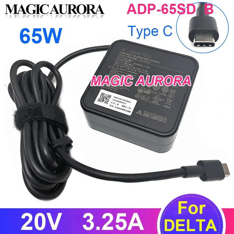 Original DELTA ADP-65SD B 65W Power Adapter 20V 3.25A Type C for MSI Laptop Charger Power Supply